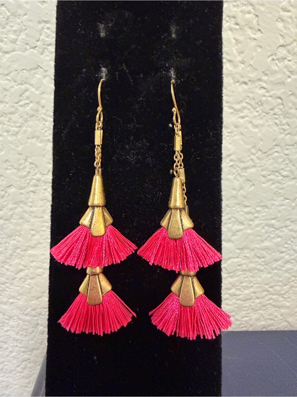 Stella & Dot EDEN tassel chandelier Gold-Tone Hot Pink Double Tassel Earrings